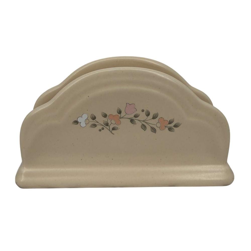 Pfaltzgraff Remembrance Napkin Holder Cream Floral Stoneware Cottagecore Farm